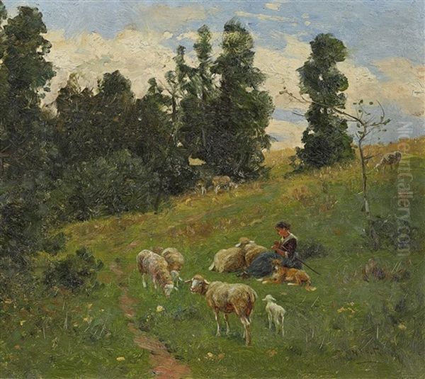 Fruhlingslandschaft Mit Junger Schafhirtin - view 1
