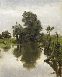 Fluslauf In Sommerlicher Wiesenlandschaft (study) by Hermann Hartwich