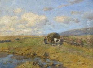 Bauern Mit Heufuhrwerk Auf Dem Heimweg by Hermann Hartwich