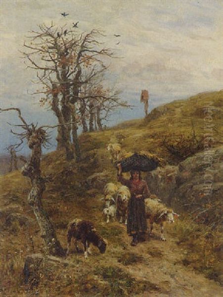 Junge Schaferin Mit Ihrer Herde - view 1