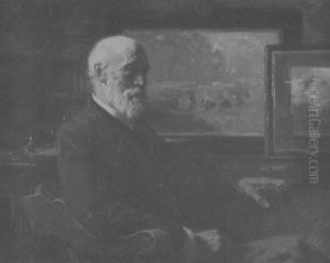 Portrat Des Malers Christian Mali In Seinem Atelier by Hermann Hartwich