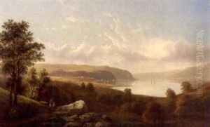 View Of The Hudson River With Figures On A Path