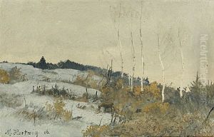 Birken In Schneebedeckter Hugellandschaft - Bachlauf Mit Baumen Und Buschen (pair)