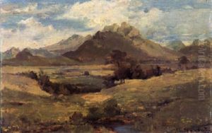 Vorgebirgslandschaft Mit Einem Bachlauf Zwischen Wiesen Vorn