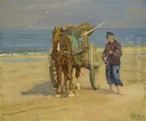 Krabbenfischer Mit Pferdefuhrwerk by Louis Hartz