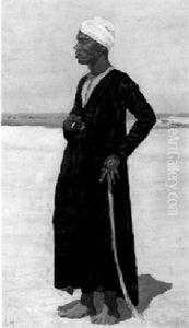 An Egyptian Standing In A Desert Landscape An Egyptian Standing In A Desert Landscape
