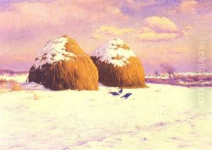 Two Haystacks In Snow