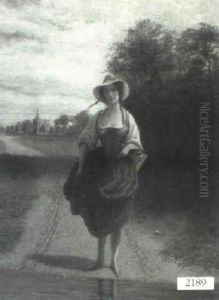Girl By Stream by George (Sir) Harvey