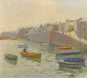 Morning, Newlyn Harbour by Harold Harvey
