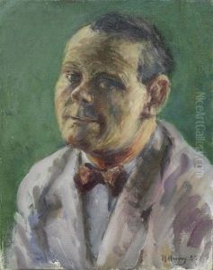 Portrait Of A Man Wearing A Red Bow Tie by Harold Harvey