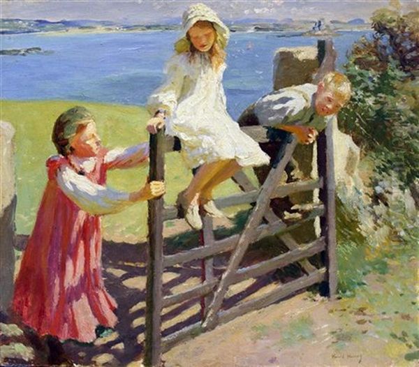 Children Swinging On A Gate - view 1