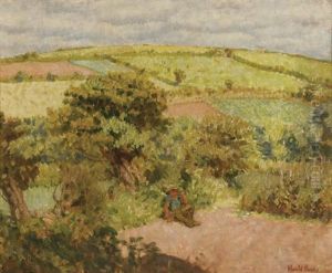 Expansive Summer Landscape With Resting Figure by Harold Harvey