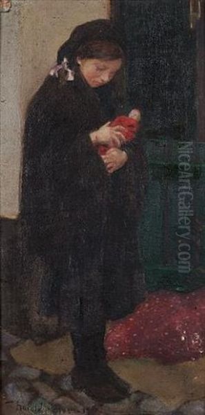 Portrait Of A Girl Holding A Doll - view 1
