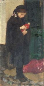 Study Of A Girl With Her Doll by Harold Harvey
