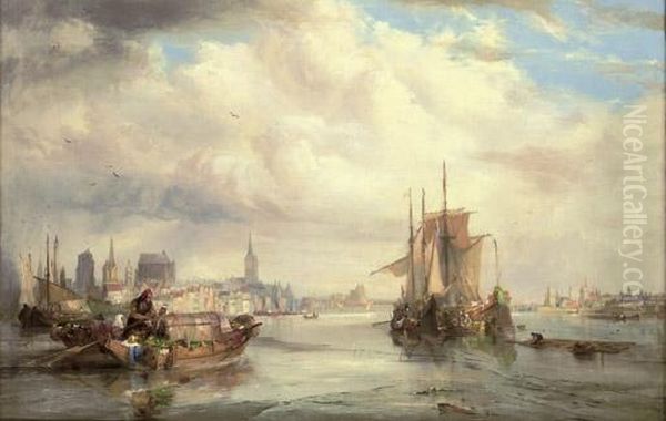 Market Barges On The Rhine At Cologne - view 1