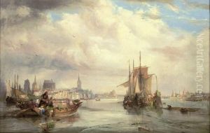 Market Barges On The Rhine At Cologne