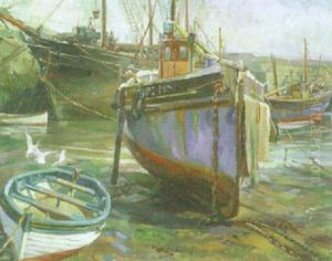 A Harbour At Low Tide by Harold Harvey