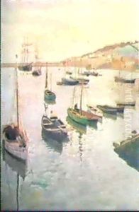 Boats, Newlyn Harbour by Harold Harvey