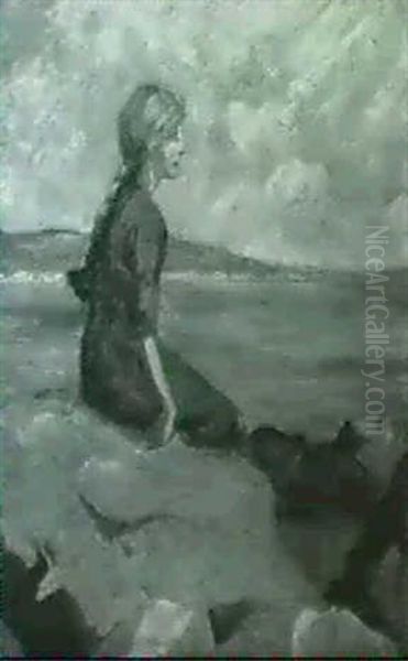 Young Girl Looking Out To Sea - view 1