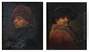 Portrait Of A Gentleman Wearing A Russian Fur Cap (+ A Gentleman Wearing A Broad-brimmed Hat; Pair) by Herbert Johnson Harvey