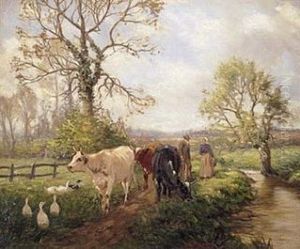 Wayside Gossips: A Study Of A Cattleherd Talking To A Milkmaid Beside A Meandering Brook Wayside Gossips: A Study Of A Cattleherd Talking To A Milkmaid Beside A Meandering Brook