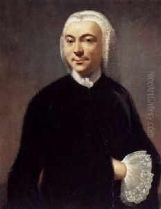 A Portrait Of A Man, Wearing Black Costume With White Collar, Cuffs And A Wig by R. Harvie