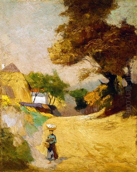 Sunlit Village Street - view 1