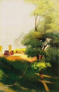 Park Villamossal (park With A Tram) by Gyula Hary