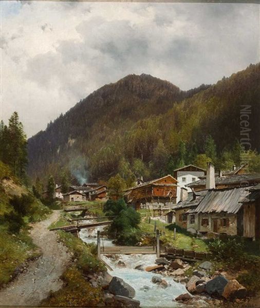 Blick Auf Malerisches Bergdorf Mit Wildbach - view 1