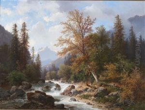 Mountain Stream In The Ramsau by Carl Hasch