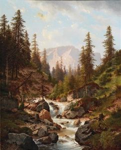 Roe Deer By The Mountain Torrent by Carl Hasch