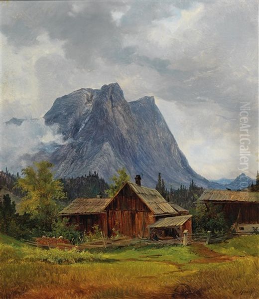 Farm Buildings, The Saarstein Near Aussee In The Background - view 1