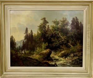 Figuren Bij Riviertje In Bergvallei