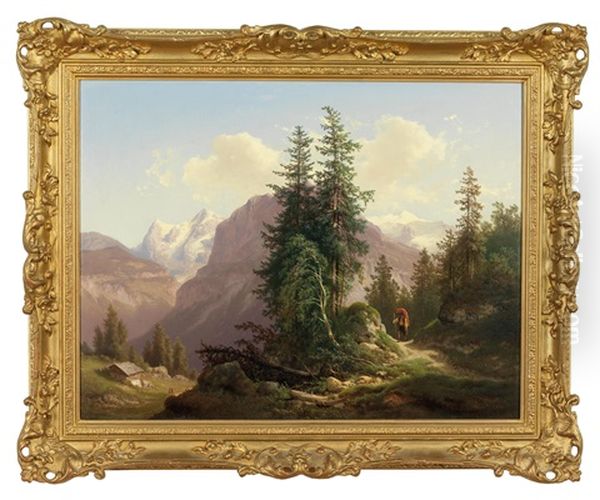Eiger, Monch Und Silberhorn In Der Schweiz, Figural Staffiert - view 1