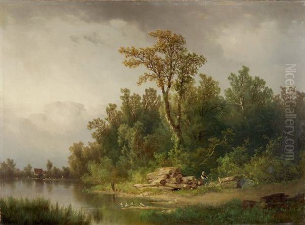 Flusslandschaft Mit Einer Holzfallerin - view 1