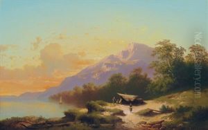 A Lakeside In The Evening by Carl Hasch