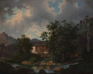 Romantische Gebirgslandschaft Mit Bachlauf by Carl Hasch