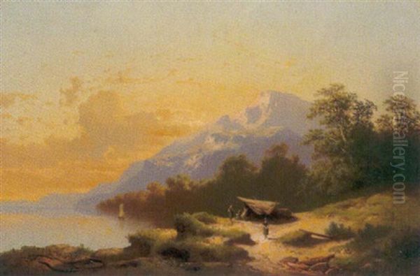Gebirgige Seelandschaft In Der Abendsonne - view 1