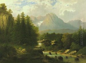 Bauernhauser Am Bach Im Gebirgstal