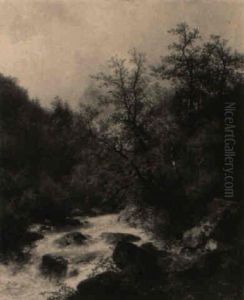 Alpenlandschaft Mit Einem Mann An Einem Bergbach by Carl Hasch
