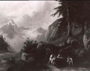 B,renjagd In Alpenlandschaft by Carl Hasch