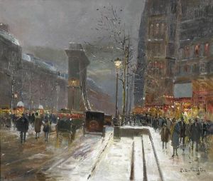 Nachtliche Strassenszene Mit Porte St-denis In Paris by Paul Marcel Balmigere