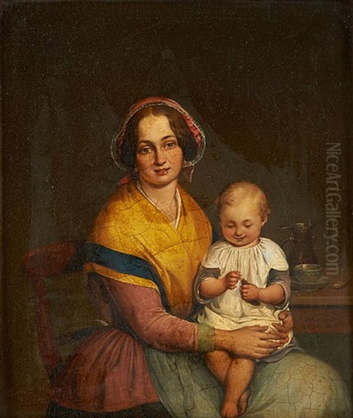 Mere Et Enfant Nourrissant Un Oisillon - view 1