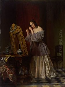 Junge Frau Bei Der Morgentoilette In Elegantem Boudoir