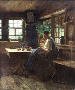 Woman Mending An Interior