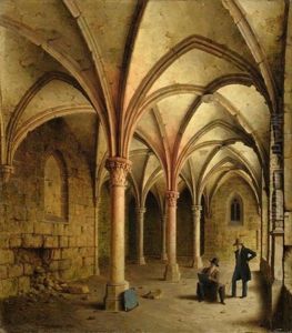 Klostergang Zu Walkenried (mit Einem Selbstportrait Des Kunstlers) by Carl Georg Adolph Hasenpflug
