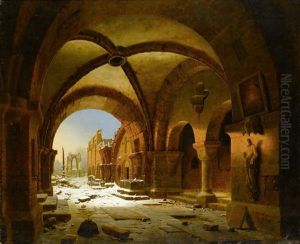 Ansicht Des Kreuzganges Kloster Walkenried In Der Dammerung by Carl Georg Adolph Hasenpflug