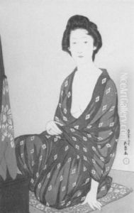 A Beauty Kneeling Before A Mirror