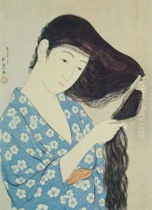 A Half Length Portrait Of A Beauty Combing Her Hair