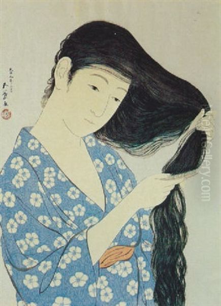 A Girl Combing Her Hair - view 1